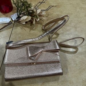 Minicci gold small crossbody bag with a bow‎ in the front 7.5" x 5" purse New.